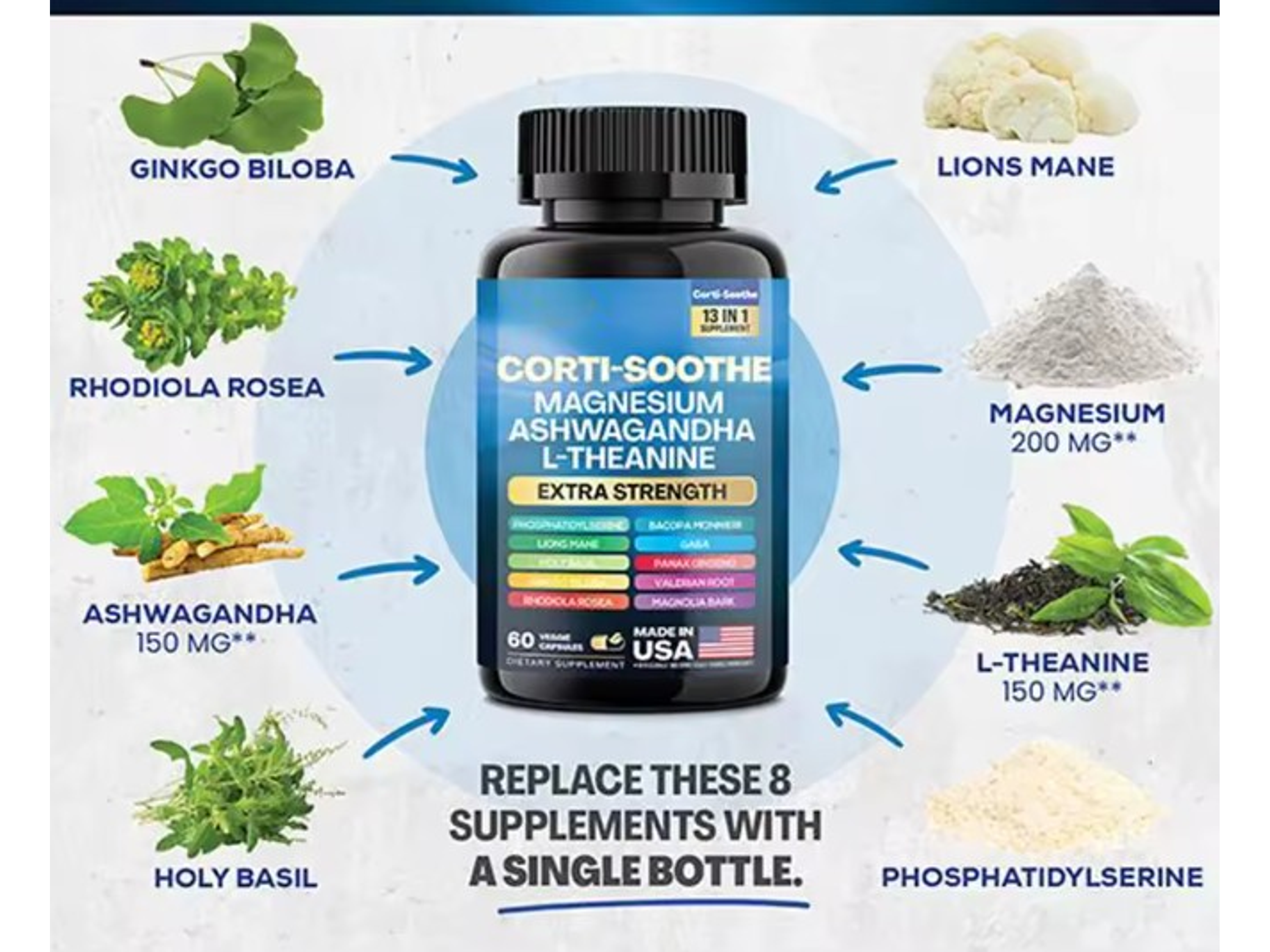 Ashwagandha  y L-Theanine con Corti-Soothe Magnesium – 60 cápsulas 1