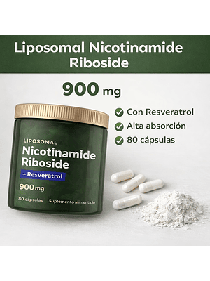 Nicotinamida Ribósido Liposomal 900 mg + Resveratrol, 80 capsulas
