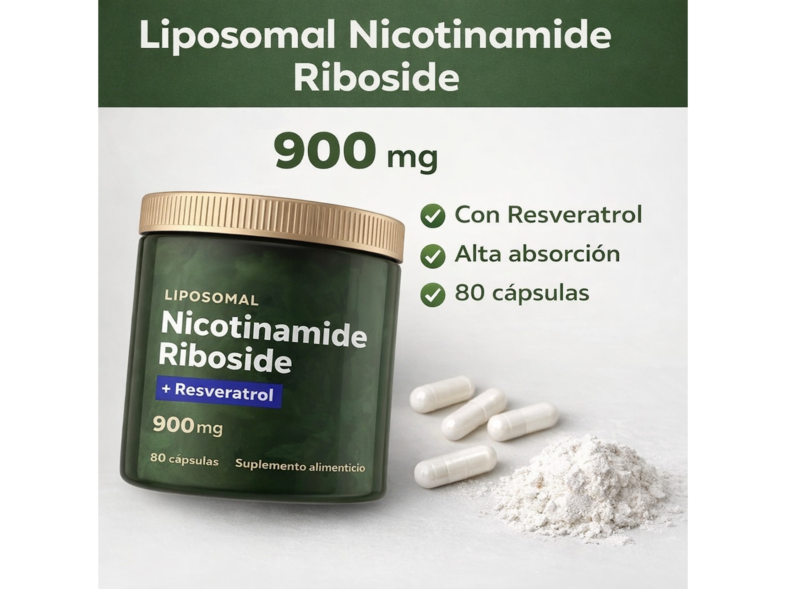 Nicotinamida Ribósido Liposomal 900 mg + Resveratrol, 80 capsulas 1