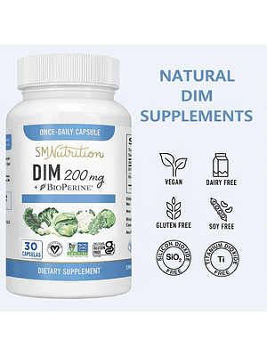 DIM 200 mg + BioPerine 2,5 mg Suplemento Alimenticio 30 Cápsulas