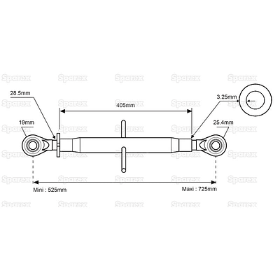 3º ponto (Cat.1/2) Olhal and Olhal, 1 1/8'', Comprimento minimo: 525mm. 2