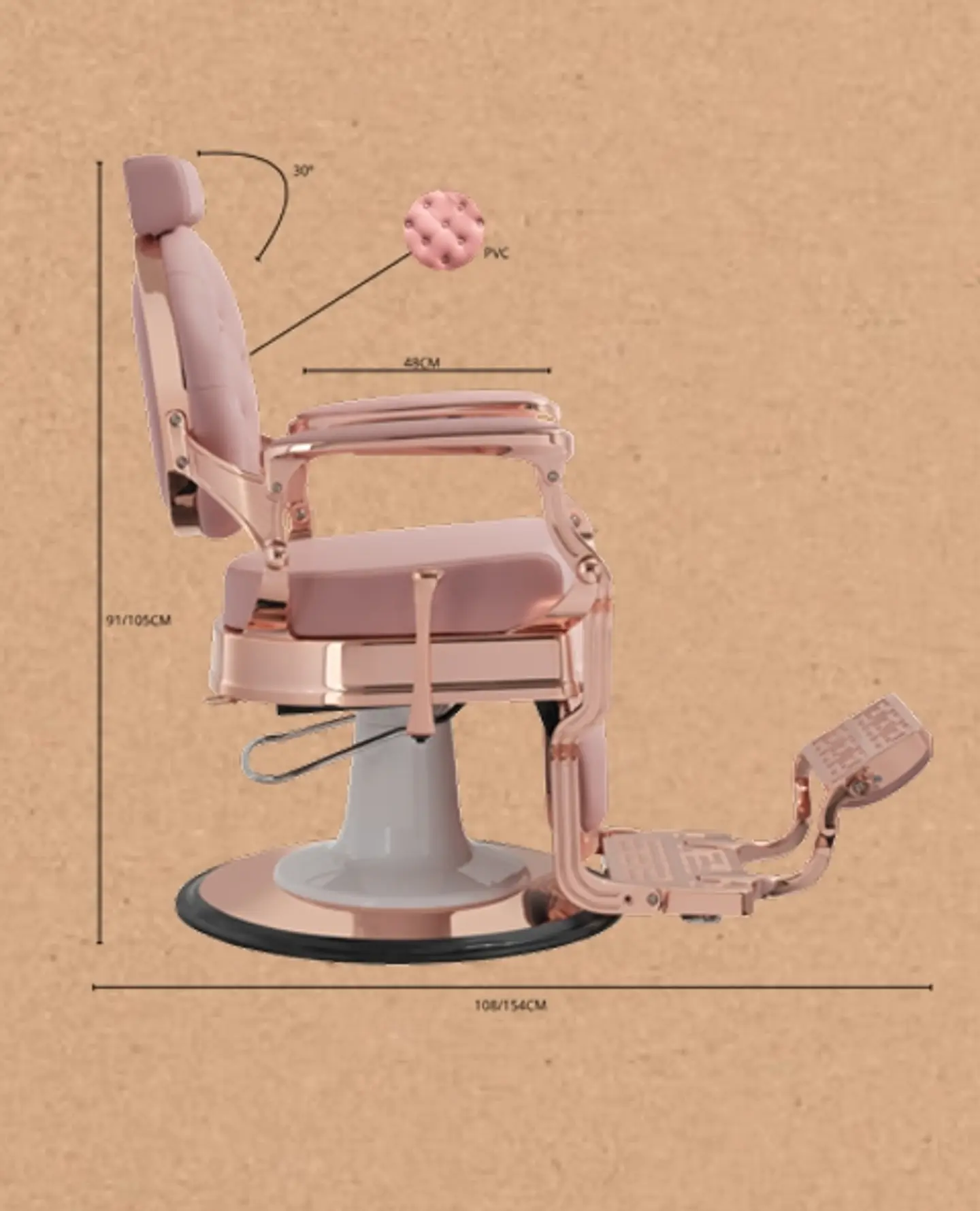 Cadeira de barbeiro modelo BUZZ Rose-Rose 6