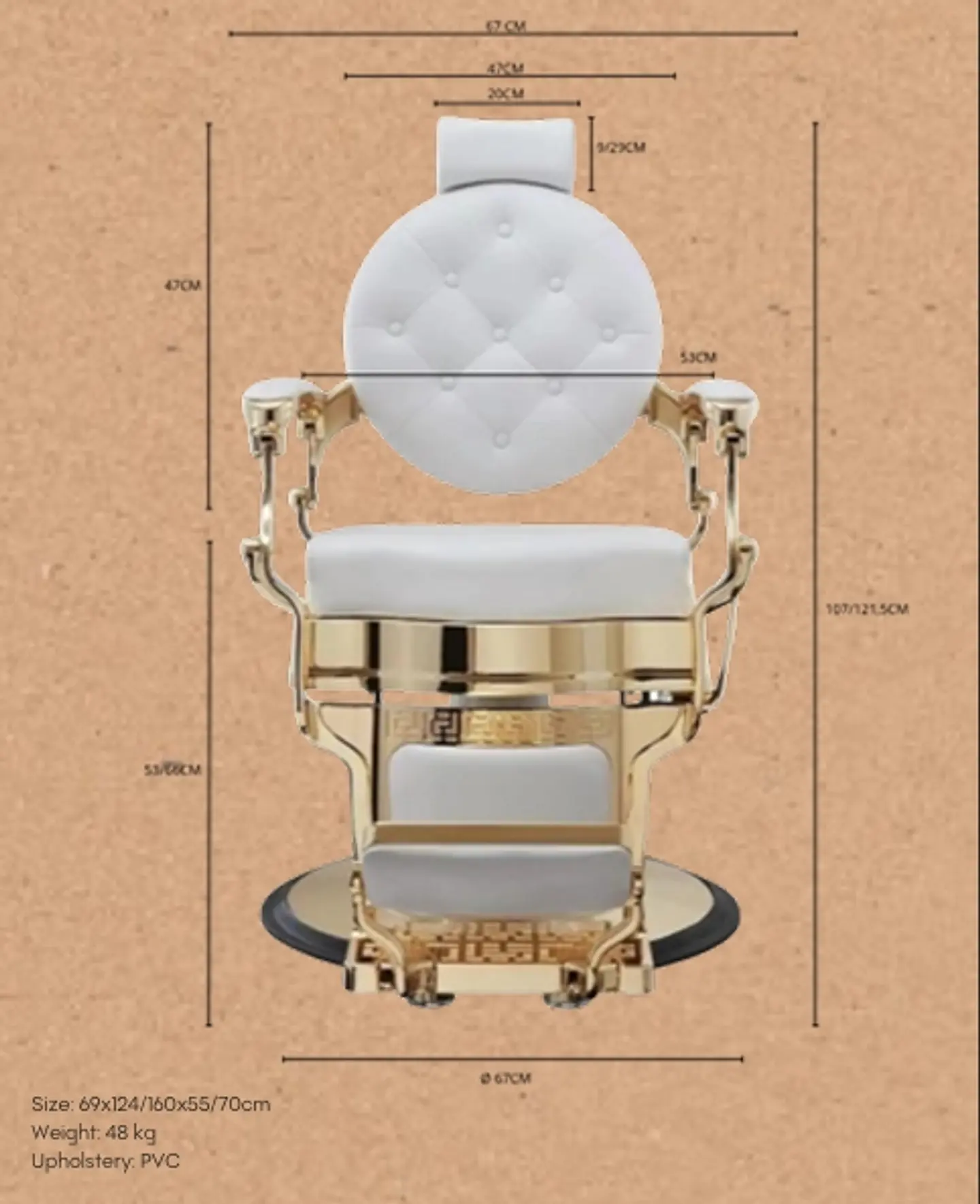 Cadeira de Barbeiro modelo BUZZ Gold-White 5
