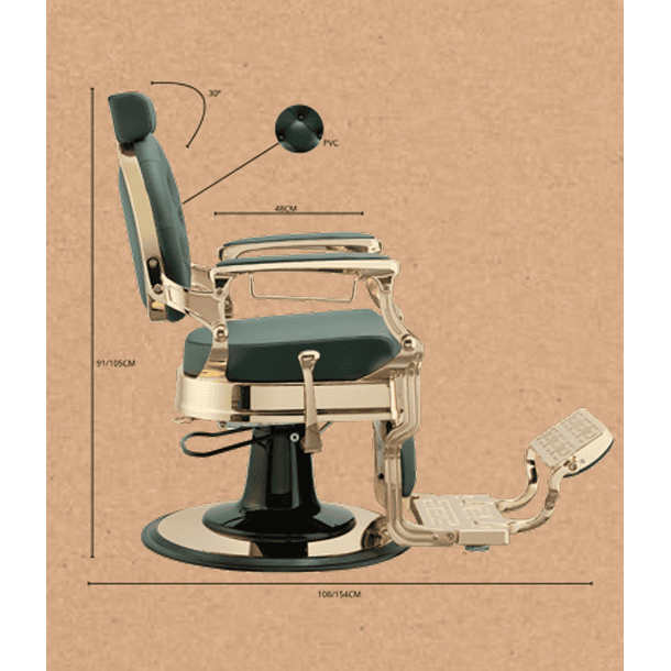 Cadeira de Barbeiro modelo BUZZ Gold Green 6