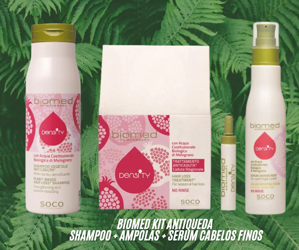 Biomed kit antiqueda Shampoo + ampolas 12x6ml + Sérum para cabelos finos e sem volume 2