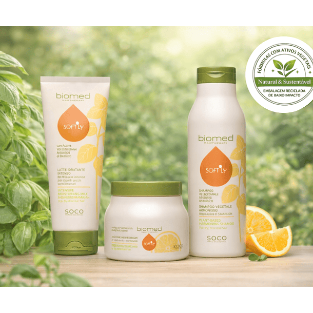Biomed Softly Kit para nutrir em profundidade cabelos secos e sensibilizados 3un
