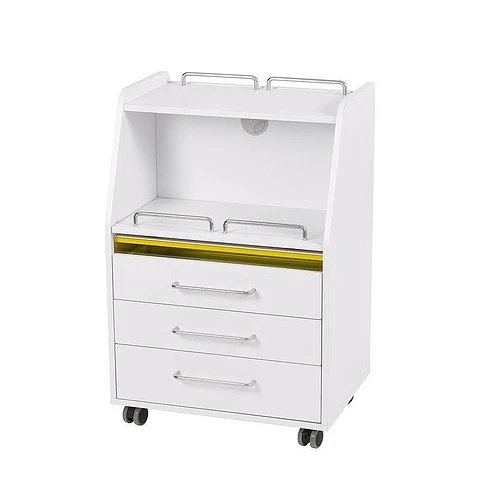 Carrinho Branco Spin com 3 Gavetas e UV Weelko WKT001 | Mobiliário Profissional