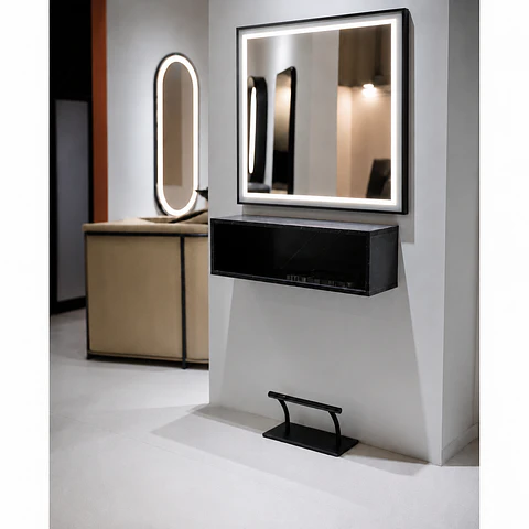 Conjunto de Toucador 3 Pc — Espelho LED + Bancada + Pousa‑Pés