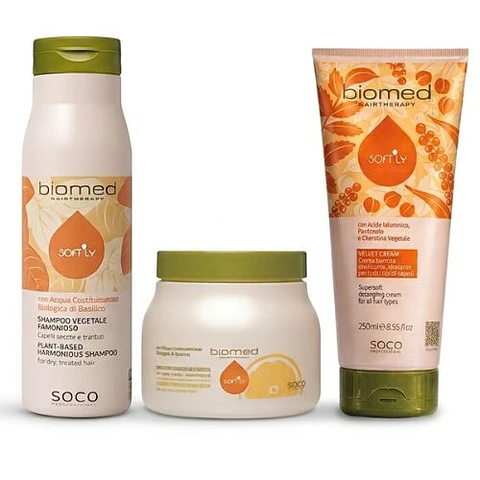 Biomed Softly Kit para nutrir em profundidade cabelos secos e sensibilizados 3un