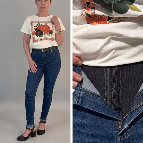 Jeans Skinny con faja y cierre en tobillos