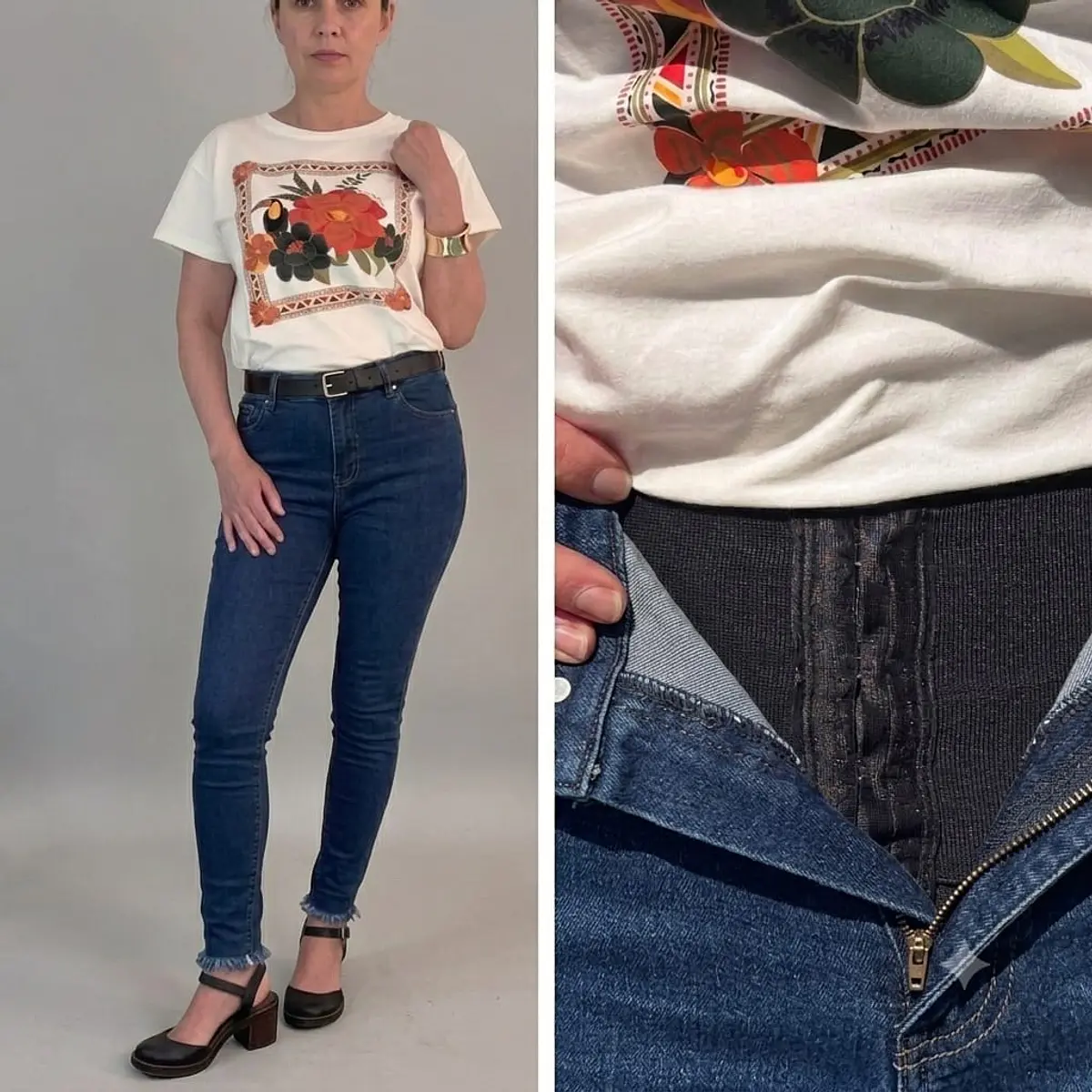 Jeans Skinny con faja y cierre en tobillos