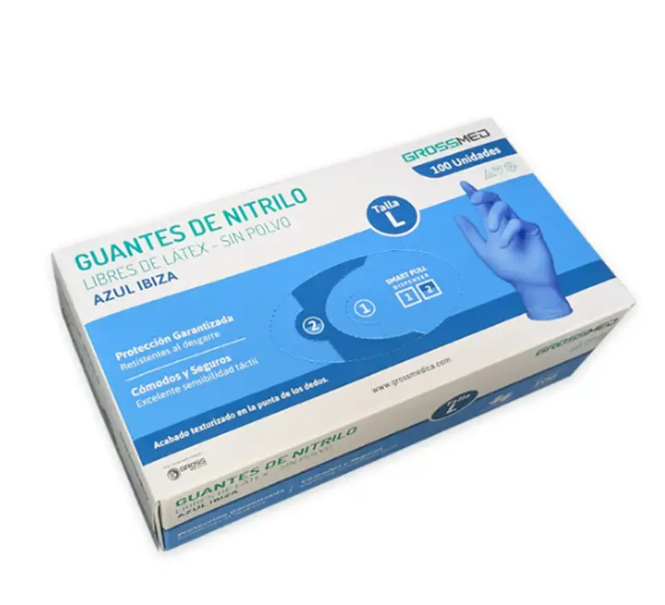 Guantes de Nitrilo azul - Caja de 100 und (Talla L) 2