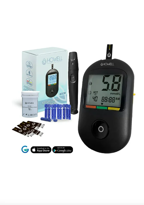 Kit Glucometro Digital Howell Bg-710b Bluetooth 10 Tiras 10 Lancetas Estuche Incluido