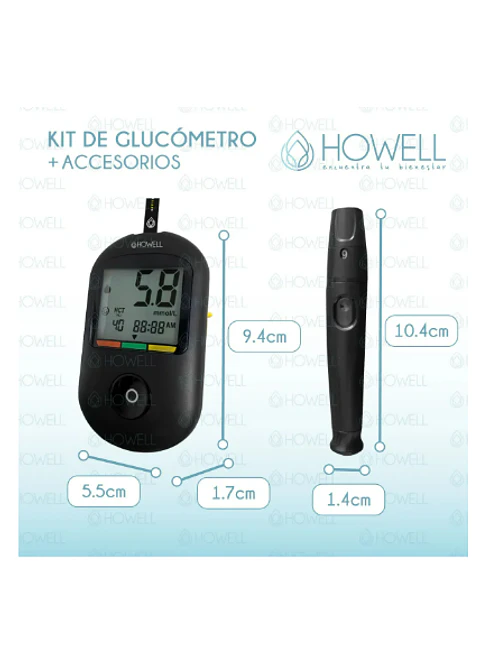 Kit Glucometro Digital Howell Bg-710b Bluetooth 10 Tiras 10 Lancetas Estuche Incluido