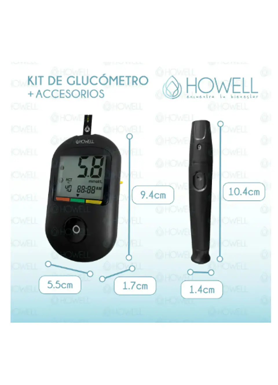 Kit Glucometro Digital Howell Bg-710b Bluetooth 10 Tiras 10 Lancetas Estuche Incluido 2