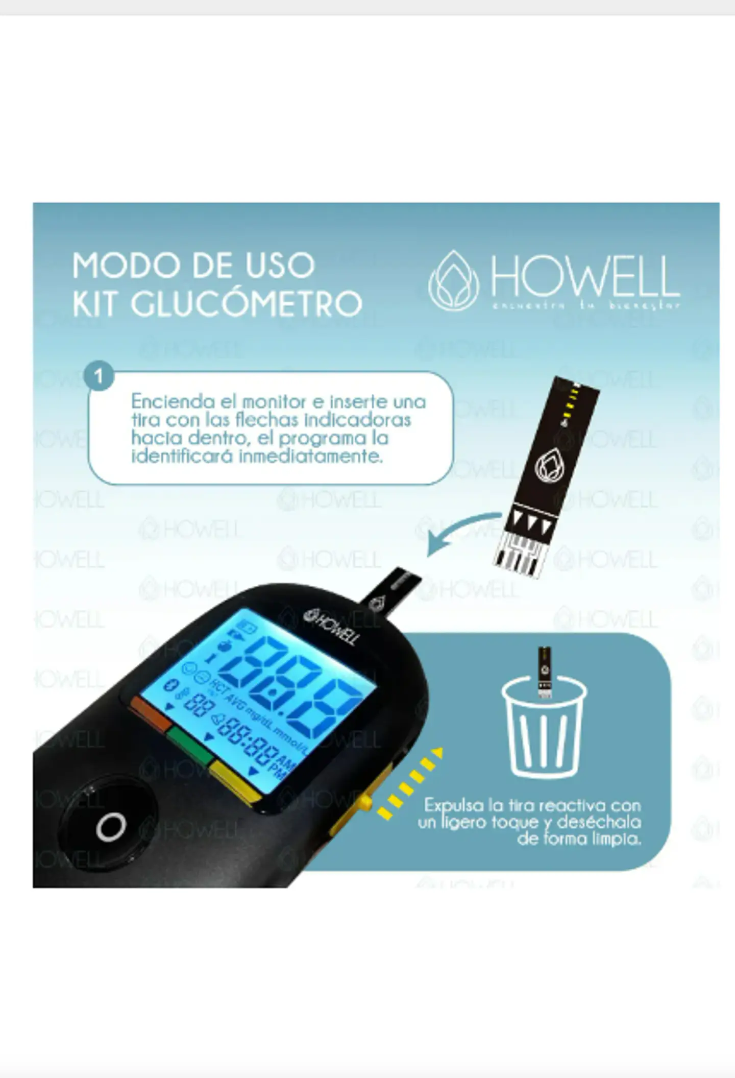 Kit Glucometro Digital Howell Bg-710b Bluetooth 10 Tiras 10 Lancetas Estuche Incluido 4
