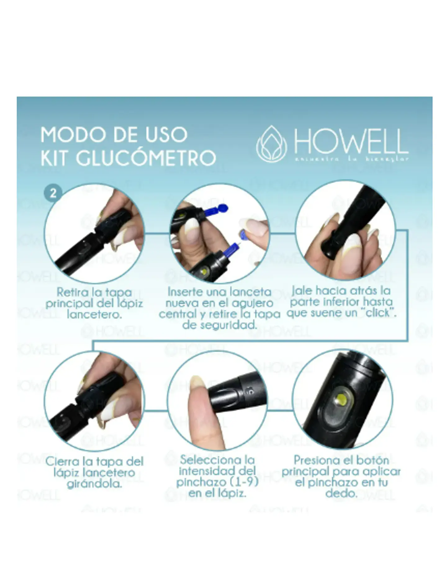 Kit Glucometro Digital Howell Bg-710b Bluetooth 10 Tiras 10 Lancetas Estuche Incluido 5