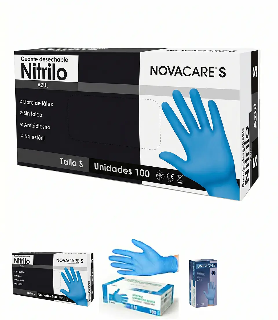 Guantes de Nitrilo azul - Caja de 100 und (Talla S) 1