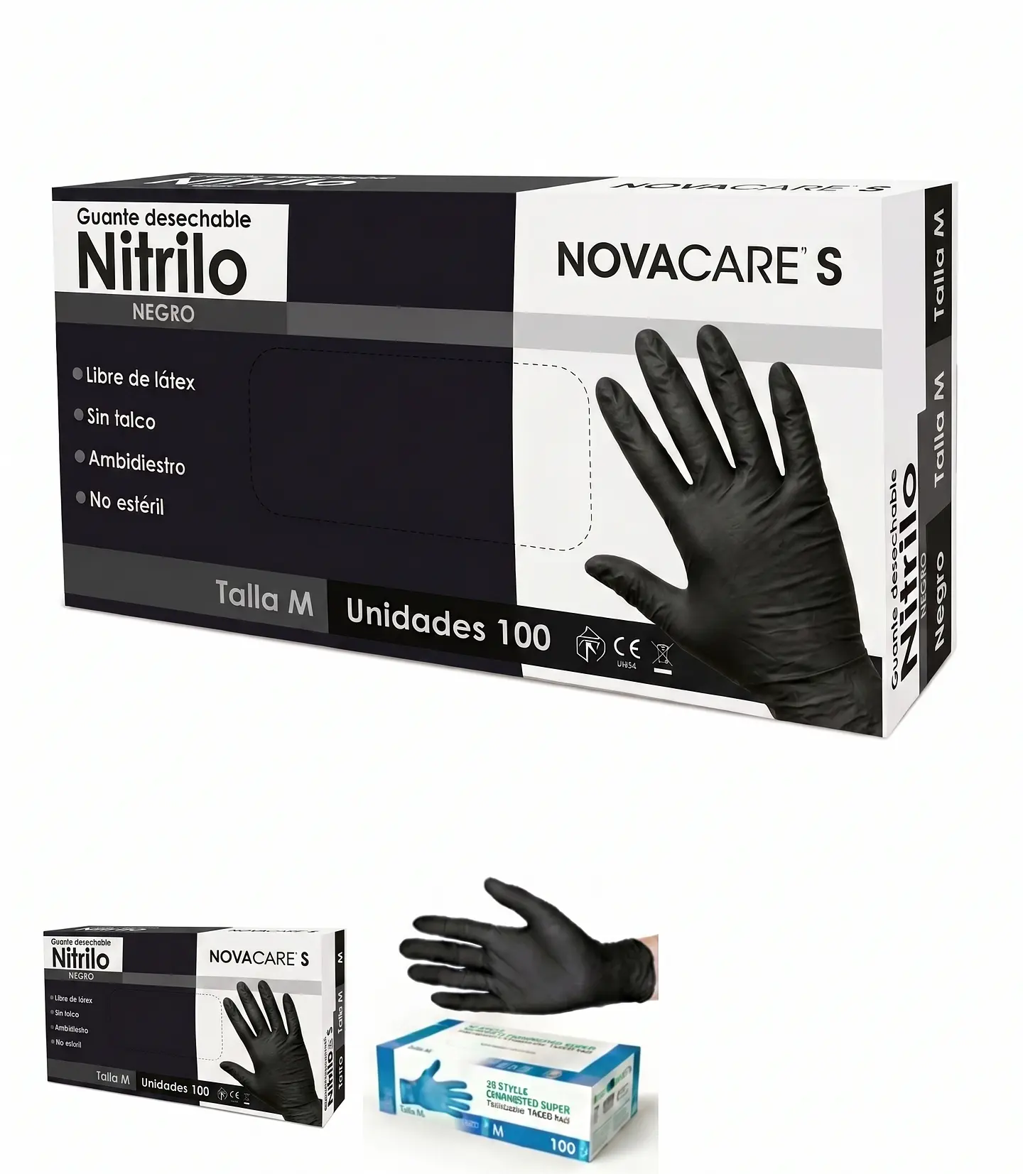 Guantes de Nitrilo Negros Libres de Polvo - Caja de 100 und Talla M 1