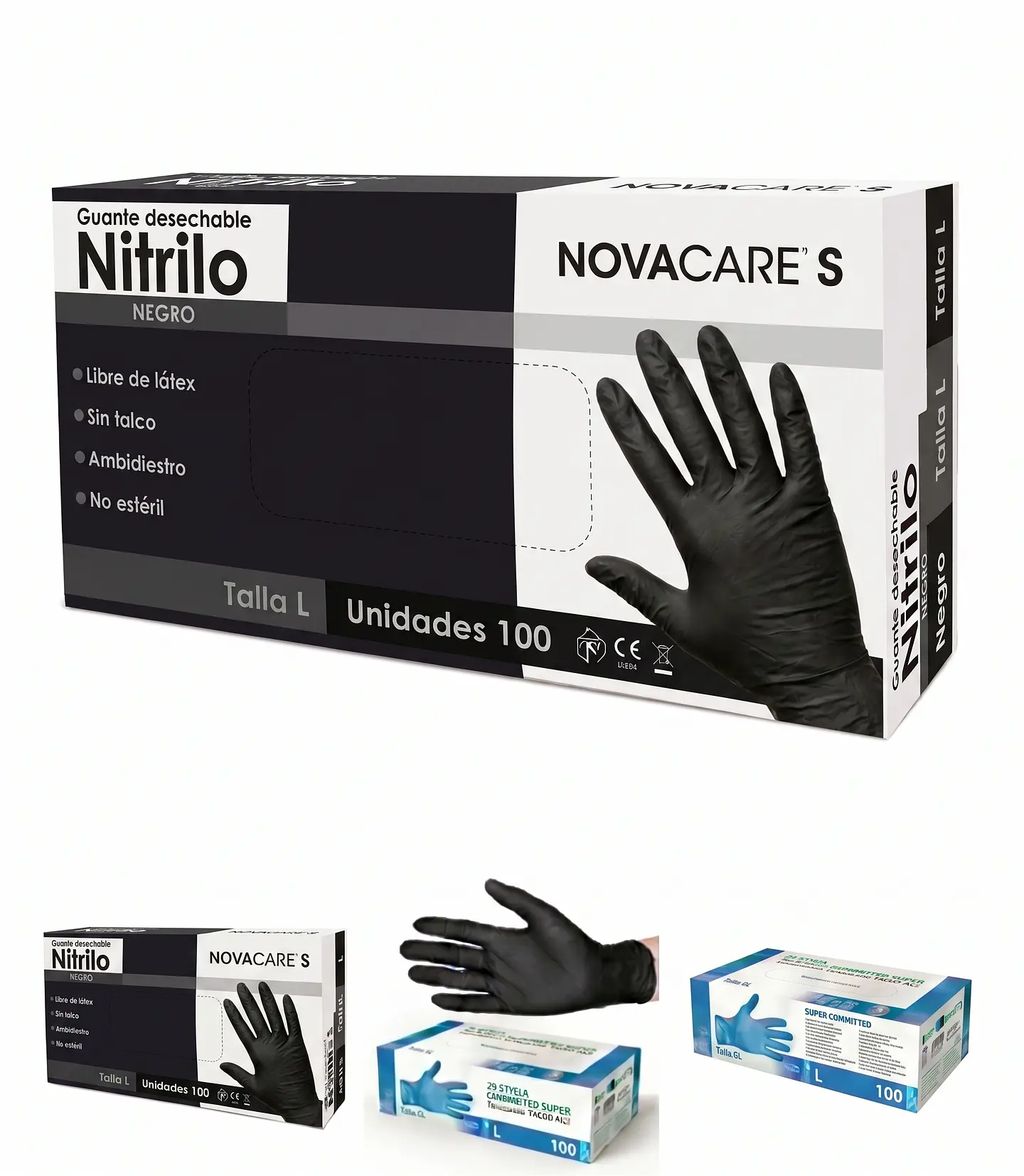 Guantes de Nitrilo Negros Libres de Polvo - Caja de 100 und Talla L 1