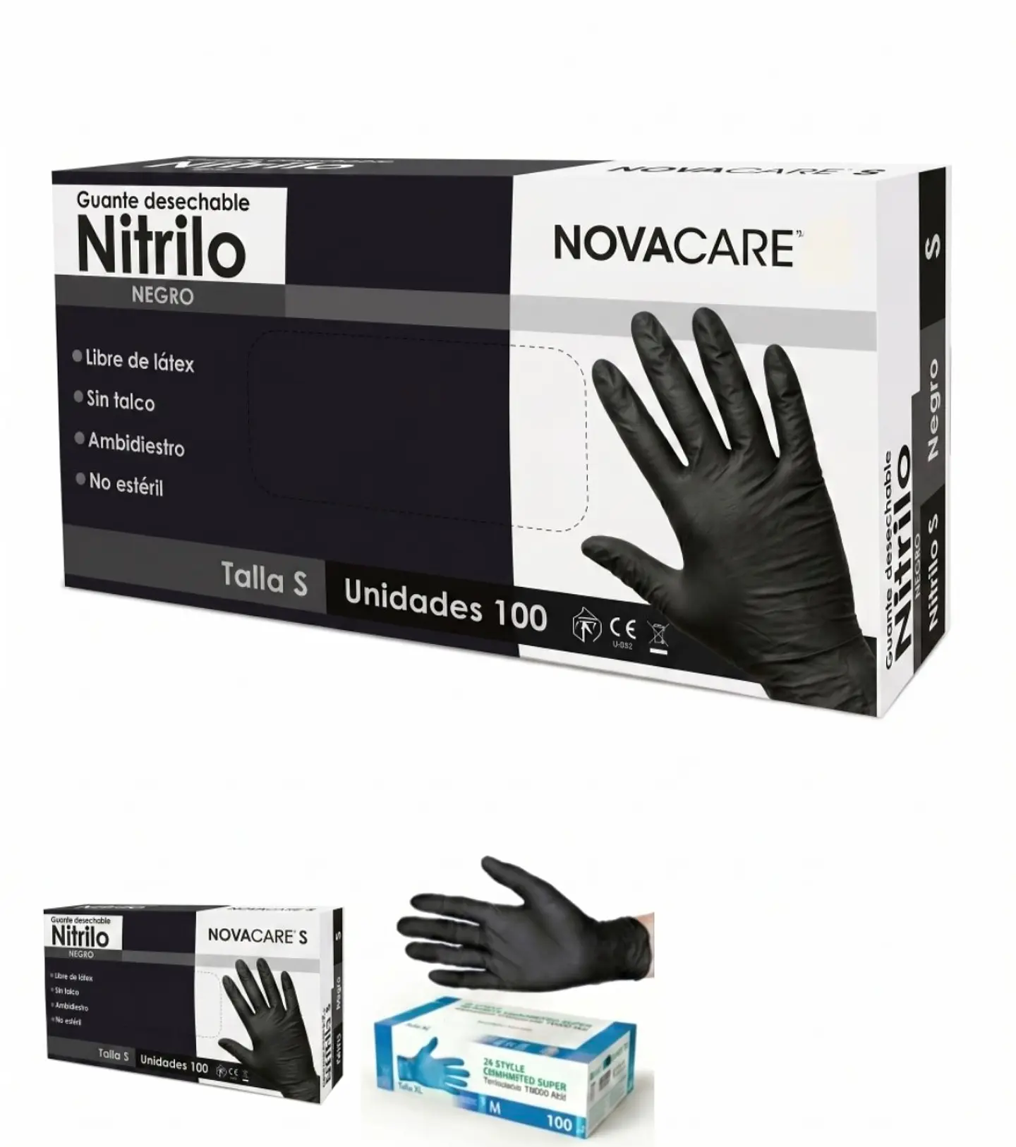 Guantes de Nitrilo Negros Libres de Polvo - Caja de 100 und Talla s 1