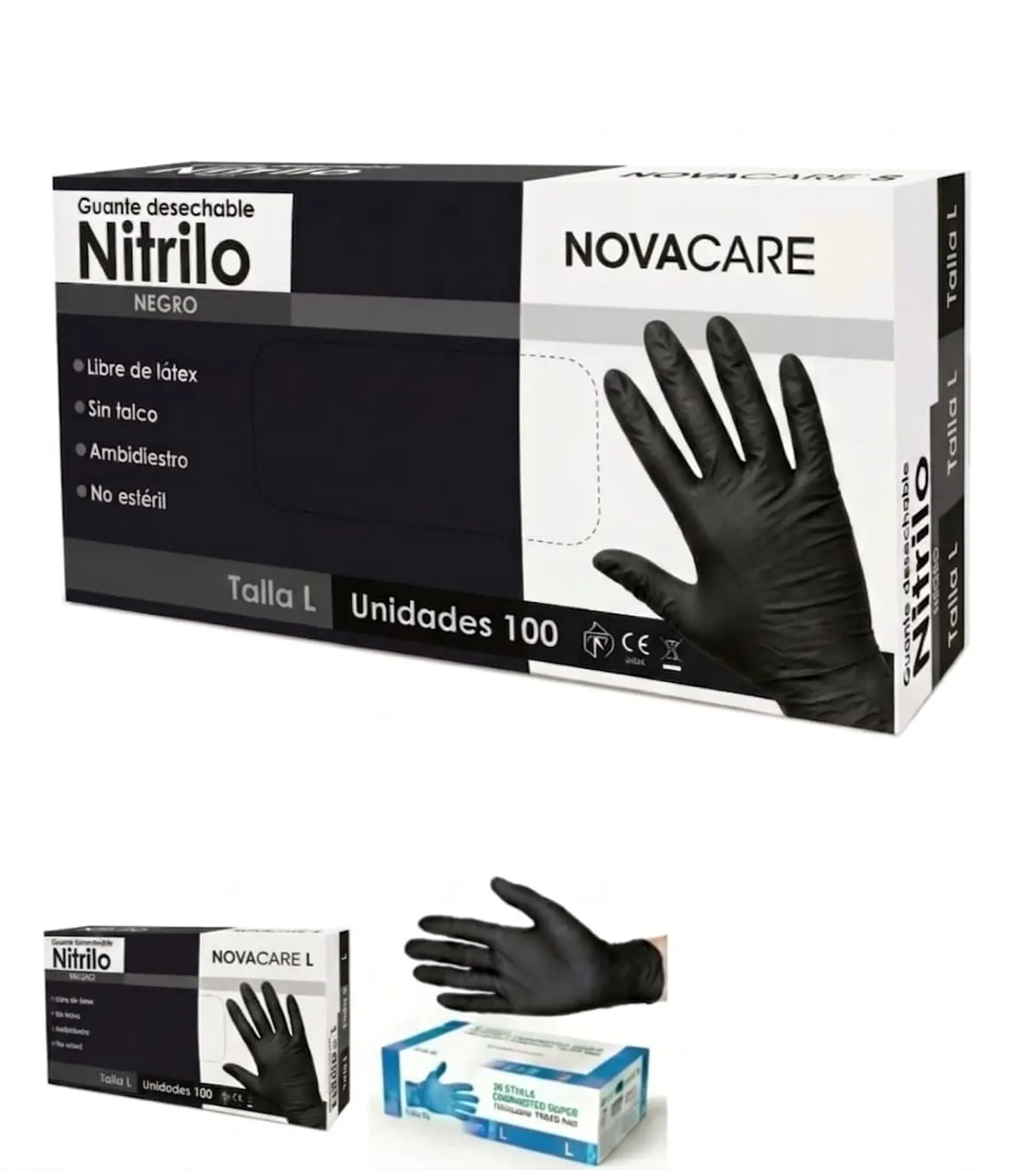 Guantes de Nitrilo Negros Libres de Polvo - Caja de 100 und Talla L 1