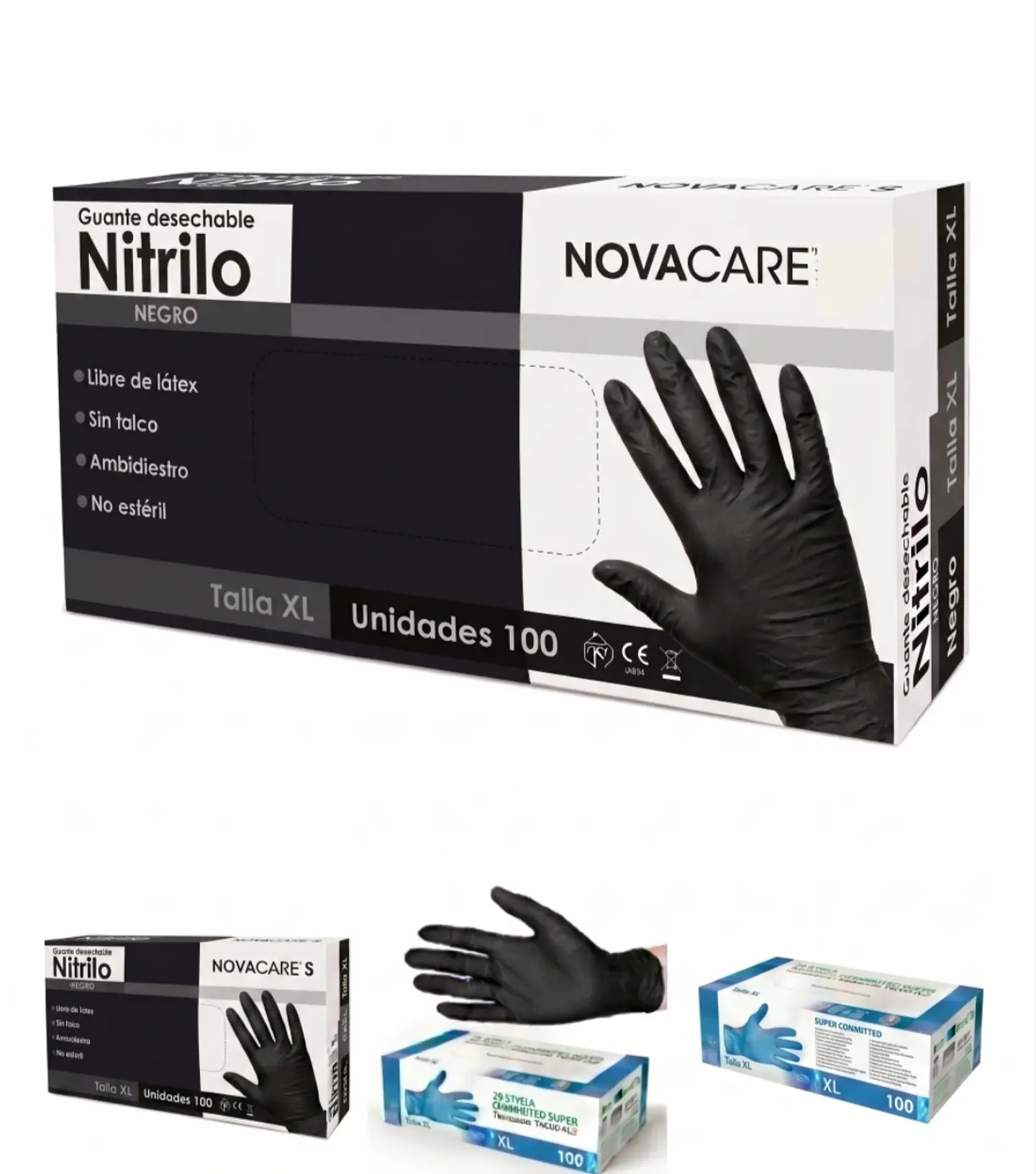 Guantes de Nitrilo Negros Libres de Polvo - Caja de 100 und Talla XL 1