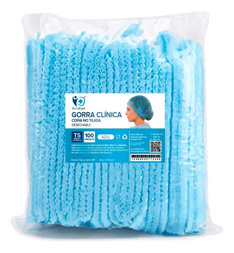 Gorra Clínica Desechable NovaCure 100Un. Azul Tamaño Estandar