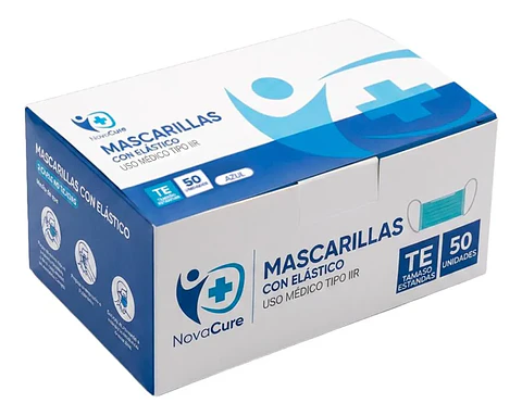 Mascarillas uso Médico NovaCure 50Un. Azul Tamaño Estandar