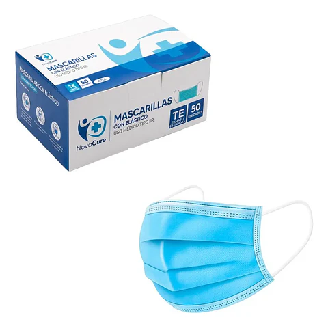 Mascarillas uso Médico NovaCure 50Un. Azul Tamaño Estandar