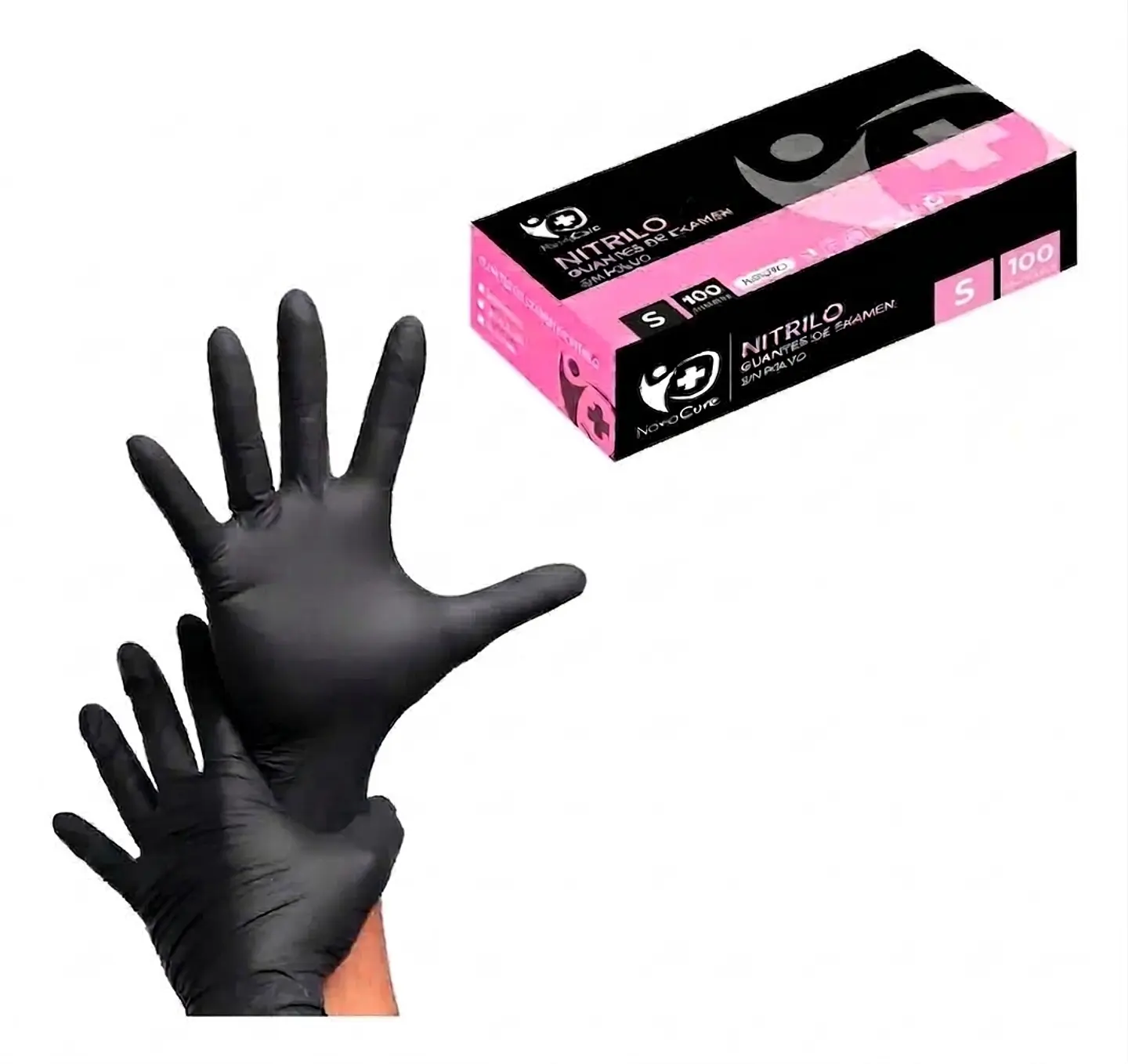 Guantes de Examen Nitrilo NovaCure NEGRO S 1