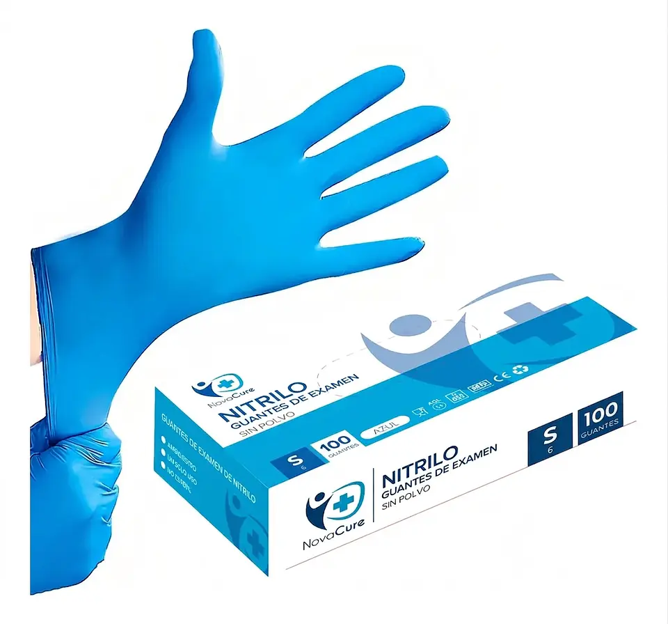 Guantes de Examen Nitrilo NovaCure Azul S 1