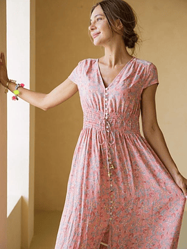 VESTIDO ROMANCE ROSA FLORES