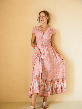 VESTIDO ROMANCE ROSA FLORES