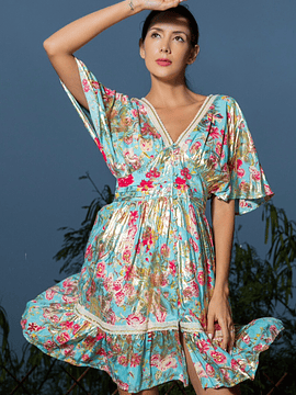 VESTIDO ANSONIA CELESTE-DORADO