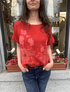 BLUSA LINO ESTAMPADA FLORES ROJO