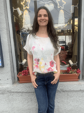 BLUSA LINO ESTAMPADA FLORES MARFIL