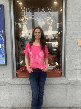 BLUSA LINO ESTAMPADA FLORES FUCSIA