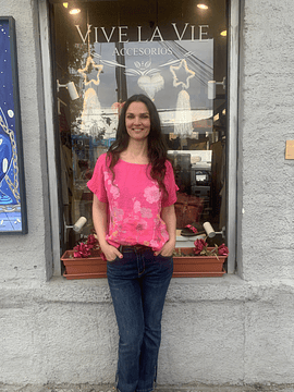 BLUSA LINO ESTAMPADA FLORES FUCSIA