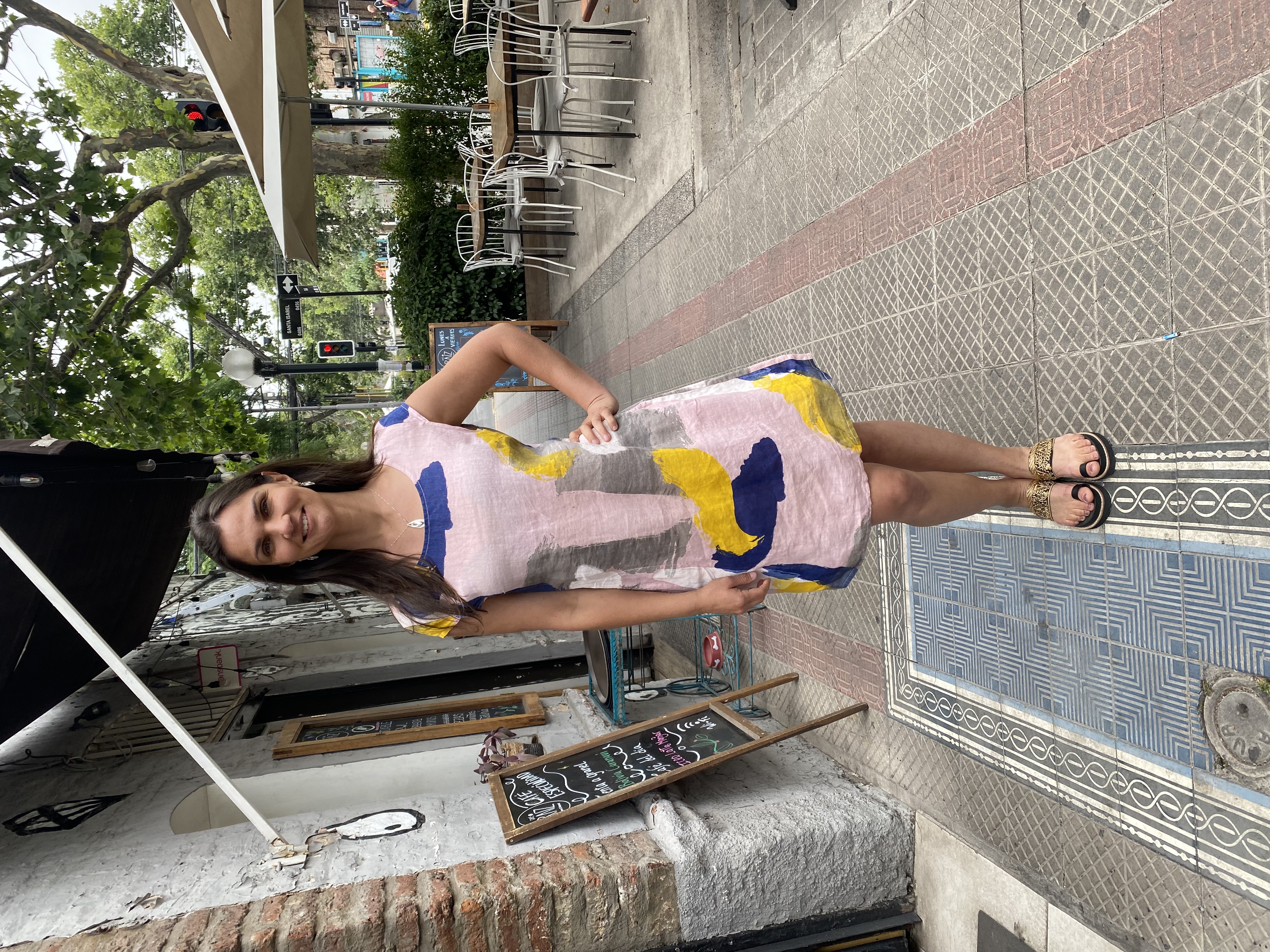 VESTIDO LINO PINTURA ROSADO