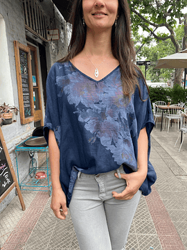 BLUSA LINO AMAPOLA AZUL MARINO