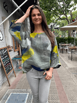BLUSA LINO PINTURA KAKI