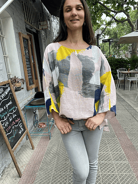 BLUSA LINO PINTURA ROSA