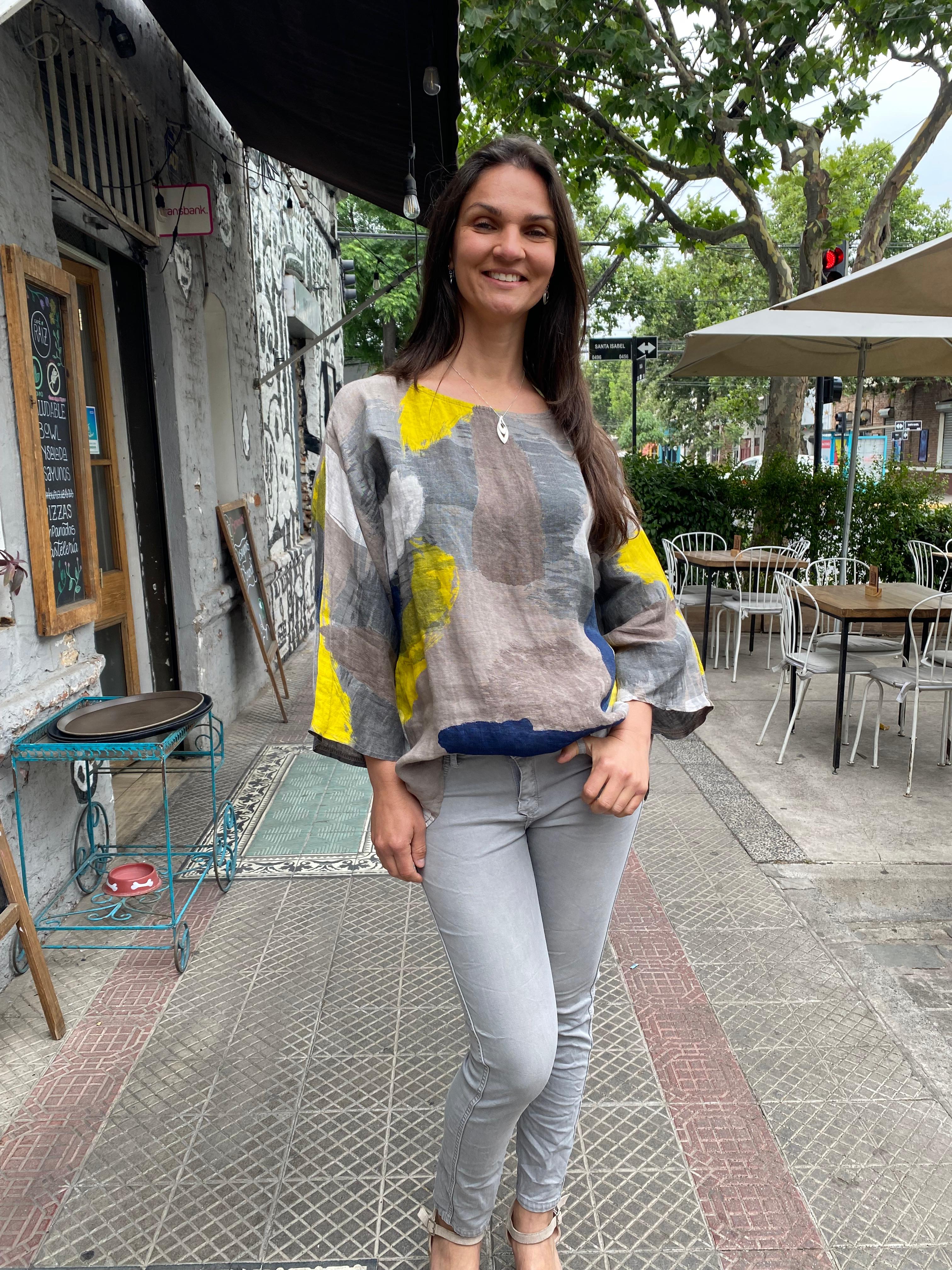 BLUSA LINO PINTURA GRIS PARDO