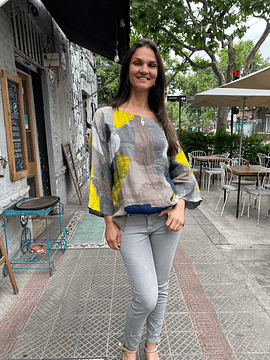 BLUSA LINO PINTURA GRIS PARDO