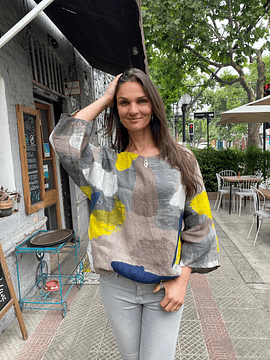 BLUSA LINO PINTURA GRIS PARDO