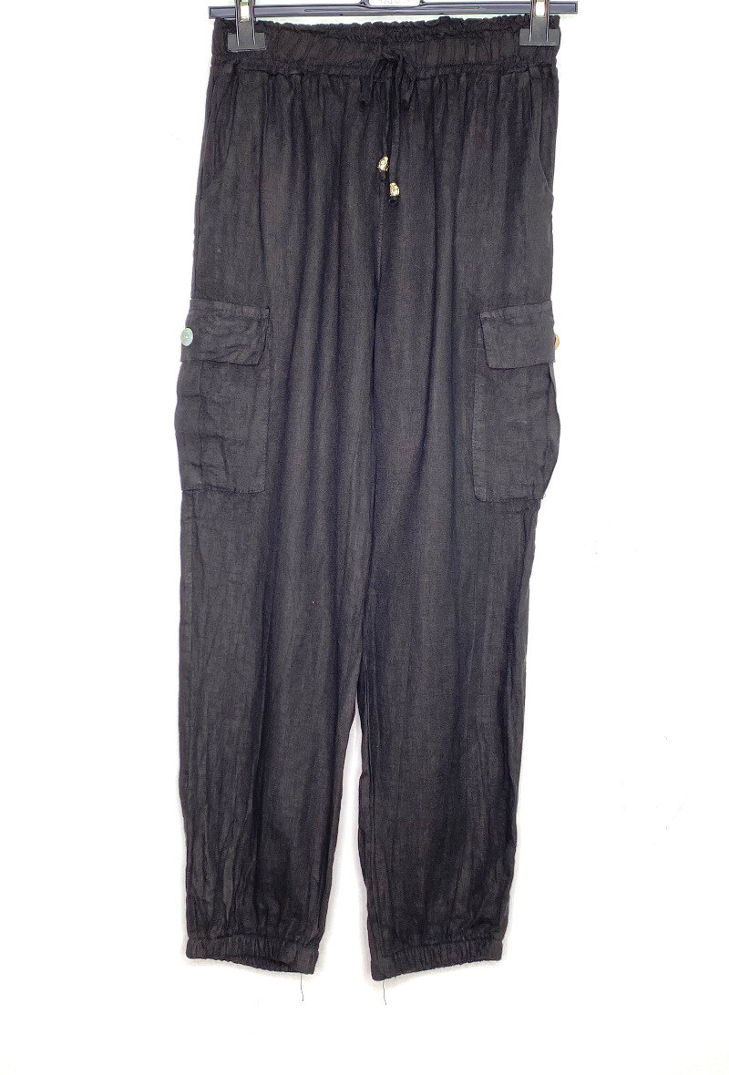 PANTALÓN LINO CARGO NADIA NEGRO
