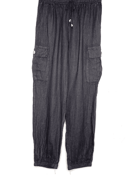PANTALÓN LINO CARGO NADIA NEGRO