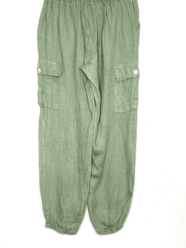 PANTALÓN LINO CARGO NADIA KAKI