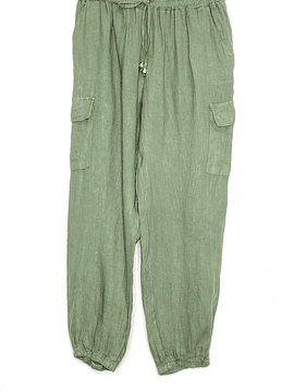 PANTALÓN LINO CARGO NADIA KAKI